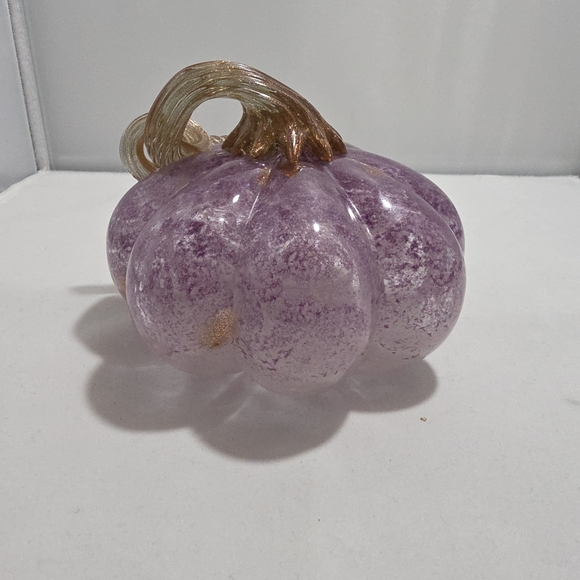 Hand Blown Glass Pumpkin Purple W/ Gold Flecks White Base (J) - Picture 3 of 9